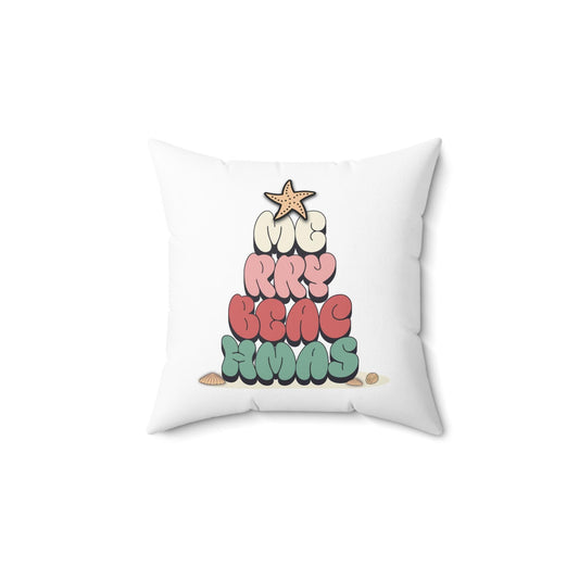 Beachy holiday pillow, Merry Beachmas, coastal christmas decor