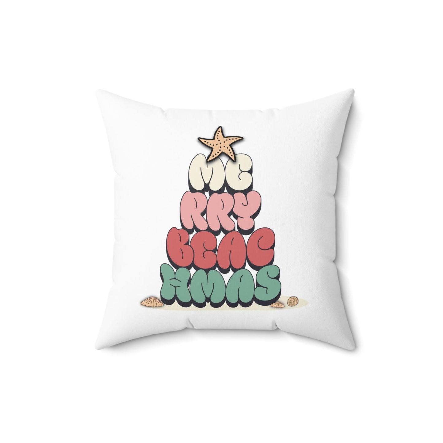 Beachy holiday pillow, Merry Beachmas, coastal christmas decor