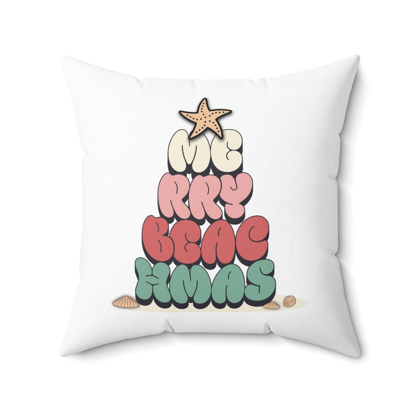 Beachy holiday pillow, Merry Beachmas, coastal christmas decor