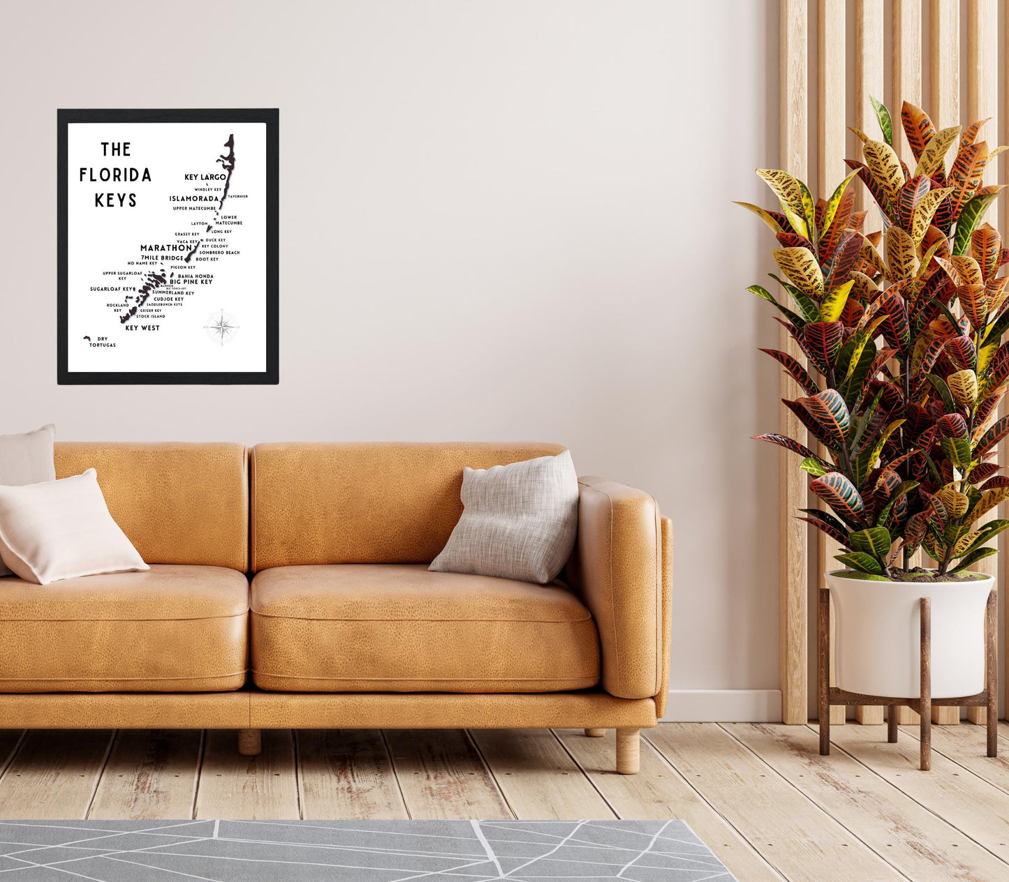 Florida Keys Map - Keys Silhouette - Black & White Wall Art - Vertical map Poster