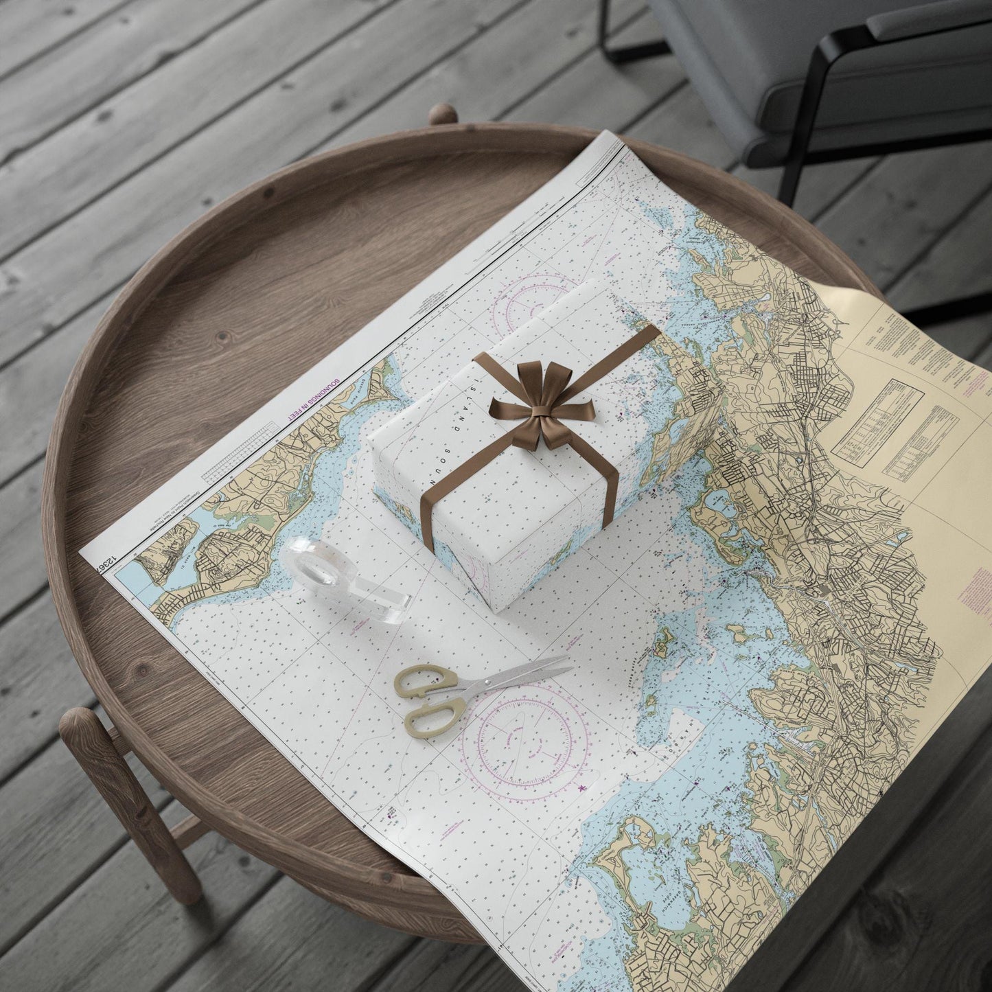 Long Island Sound Nautical Map Wrapping Paper 30x72"